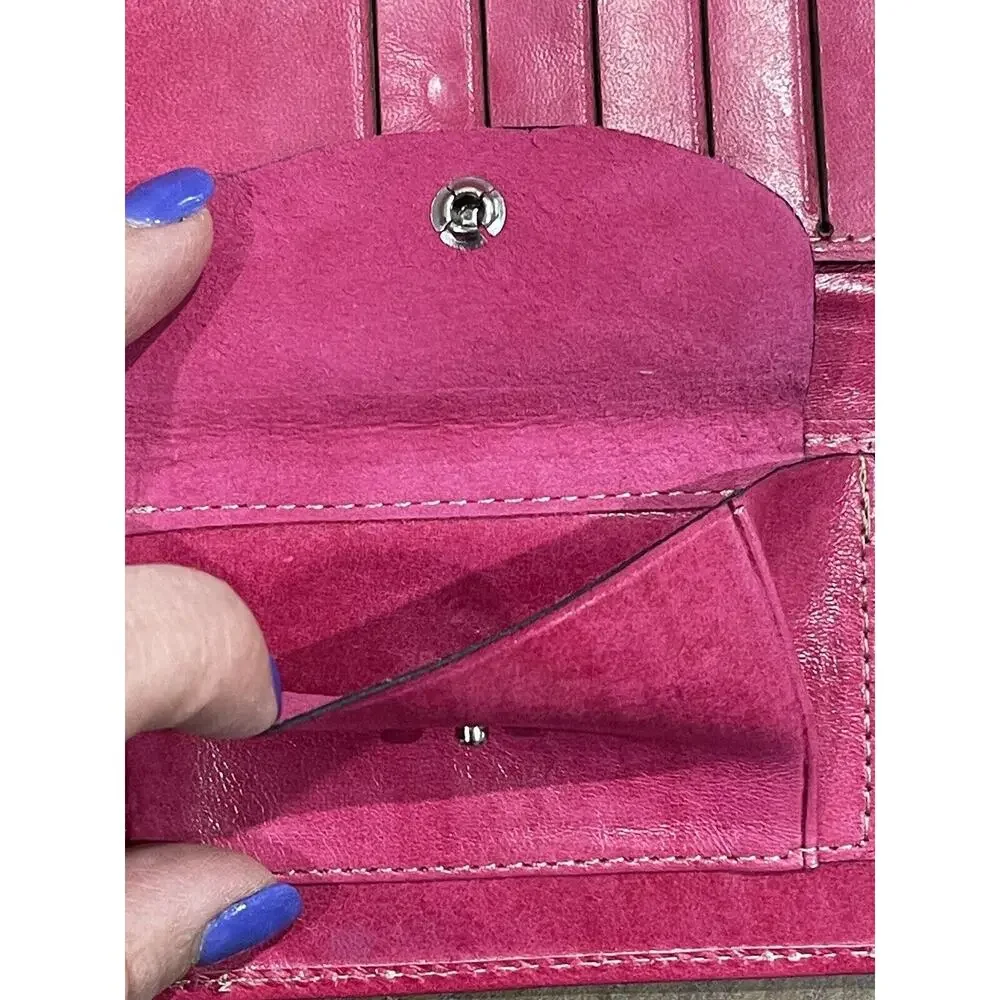Womens Hand Embroidered & Embossed Leather Tri-Fold Wallet Mirror/Change Pouch